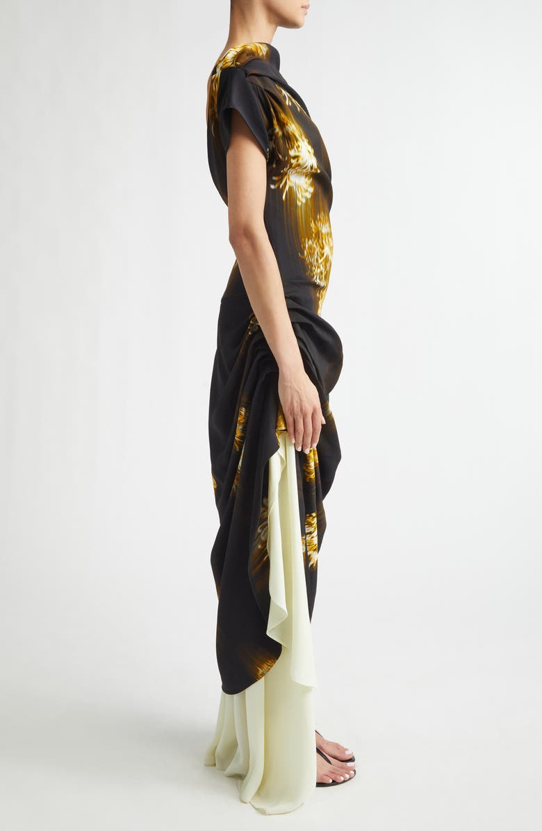 Proenza Schouler Antonella Asymmetric Floral Print Stretch Cady Dress, Alternate, color, Black Multi