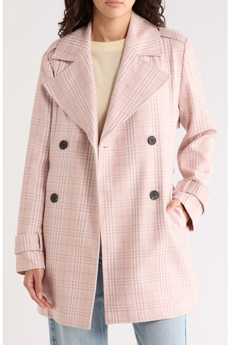 Plaid Double Breasted Trench Coat, Alternate, color, BLUSH PLAID