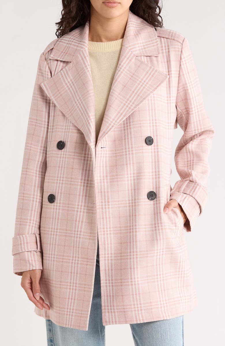 Avec Les Filles Plaid Double Breasted Trench Coat, Alternate, color, Blush Plaid