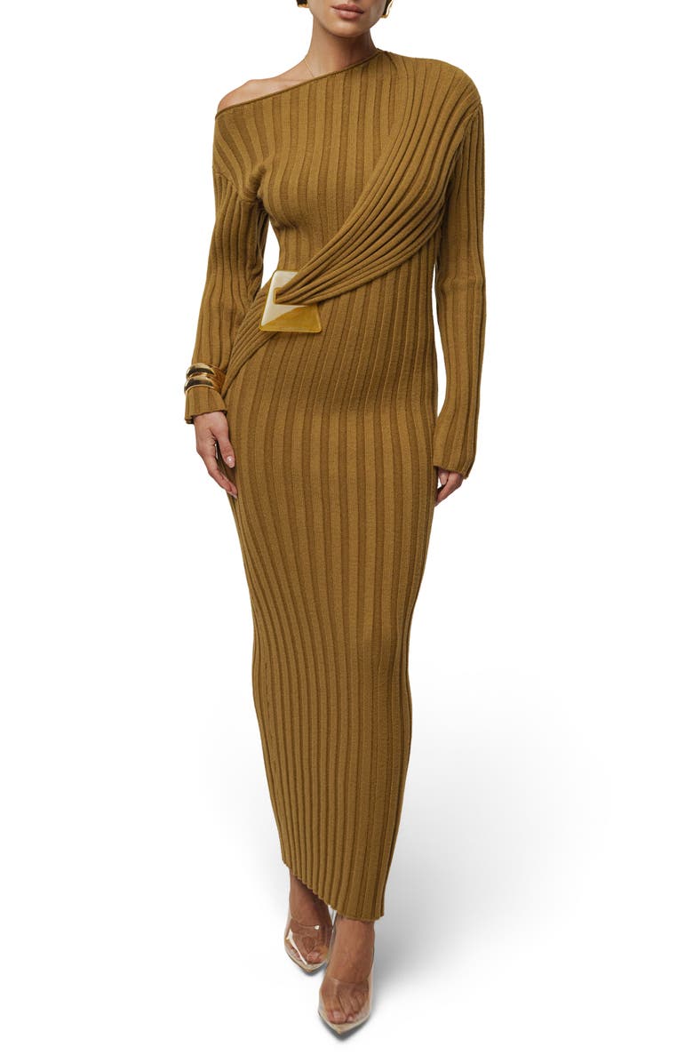 JLUXLABEL Auttoman Long Sleeve One-Shoulder Rib Maxi Dress, Alternate, color, Green