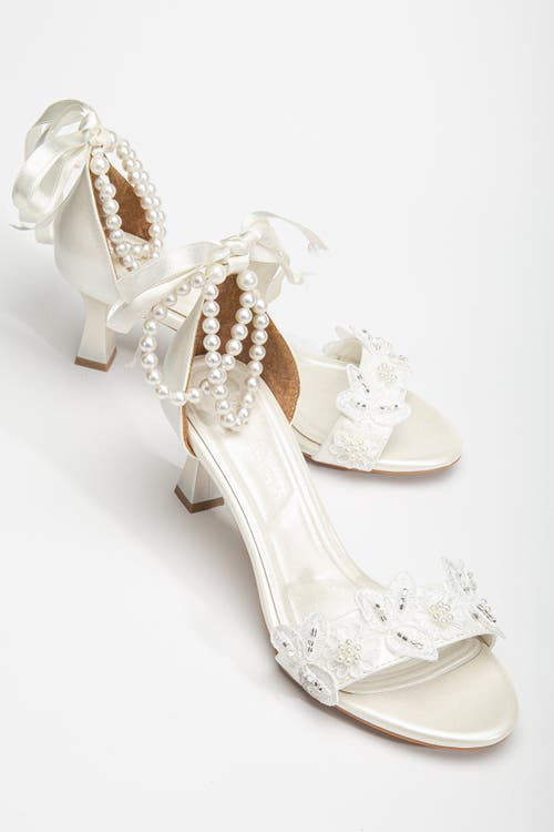 Forever & Always Shoes Dawn Lace Sandals With Pearls In Ivory Faux Leather