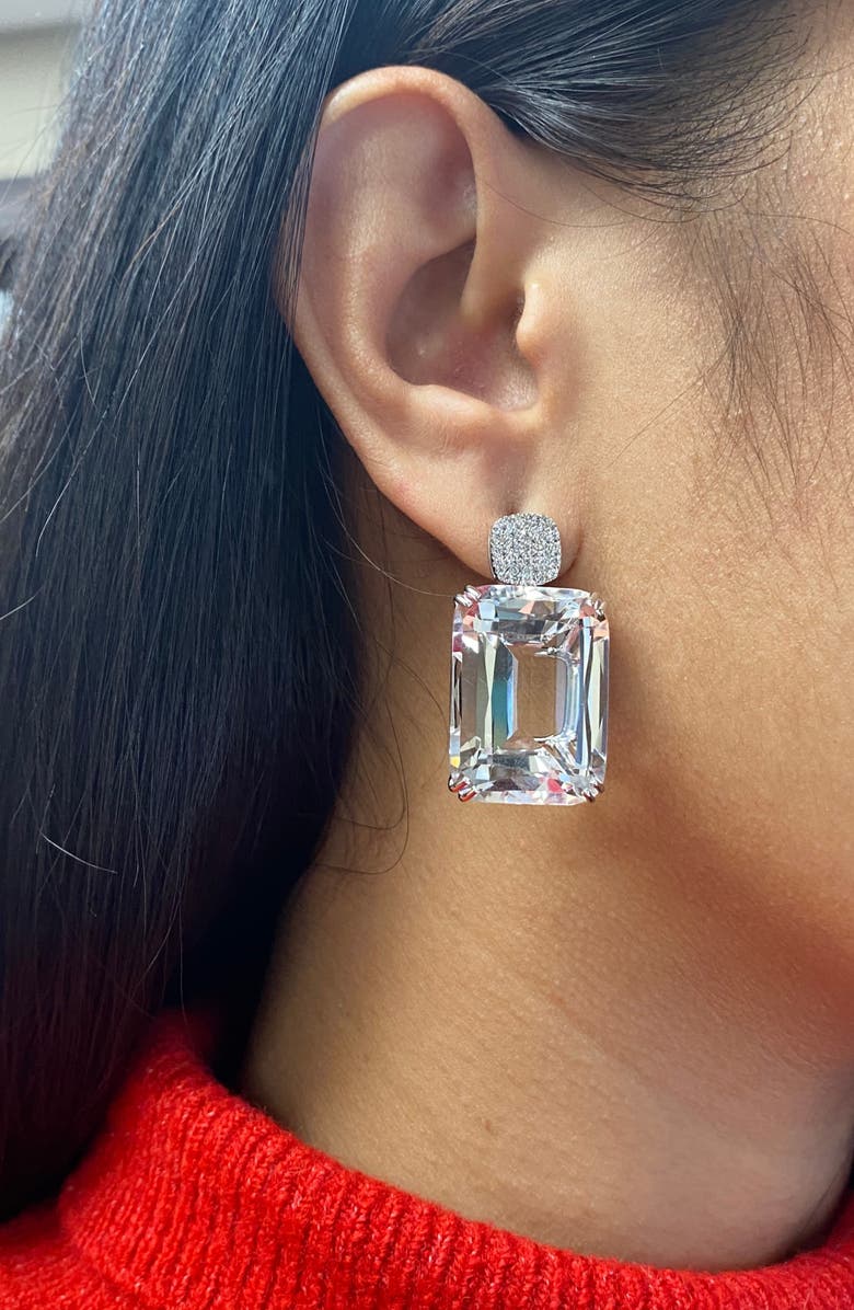 GOSHWARA Gossip Cushion Cut Drop Earrings, Alternate, color, Clear / White Gold