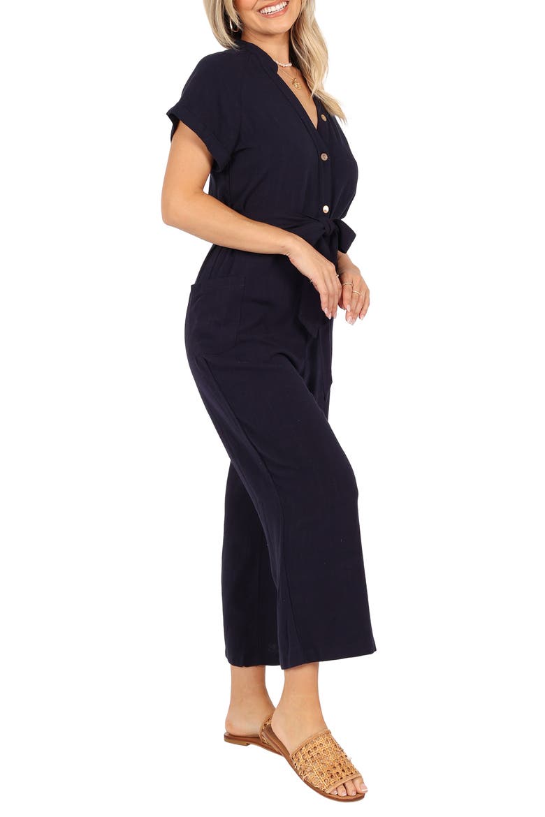 Archie Tie Waist Linen Jumpsuit, Alternate, color, NAVY