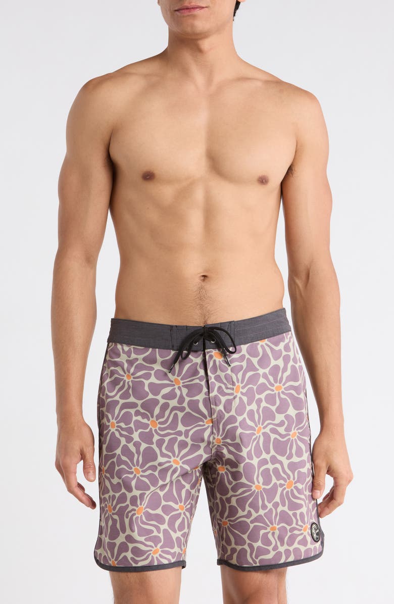 O'Neill OG Print Scallop Swim Trunks, Main, color, Grape Shake