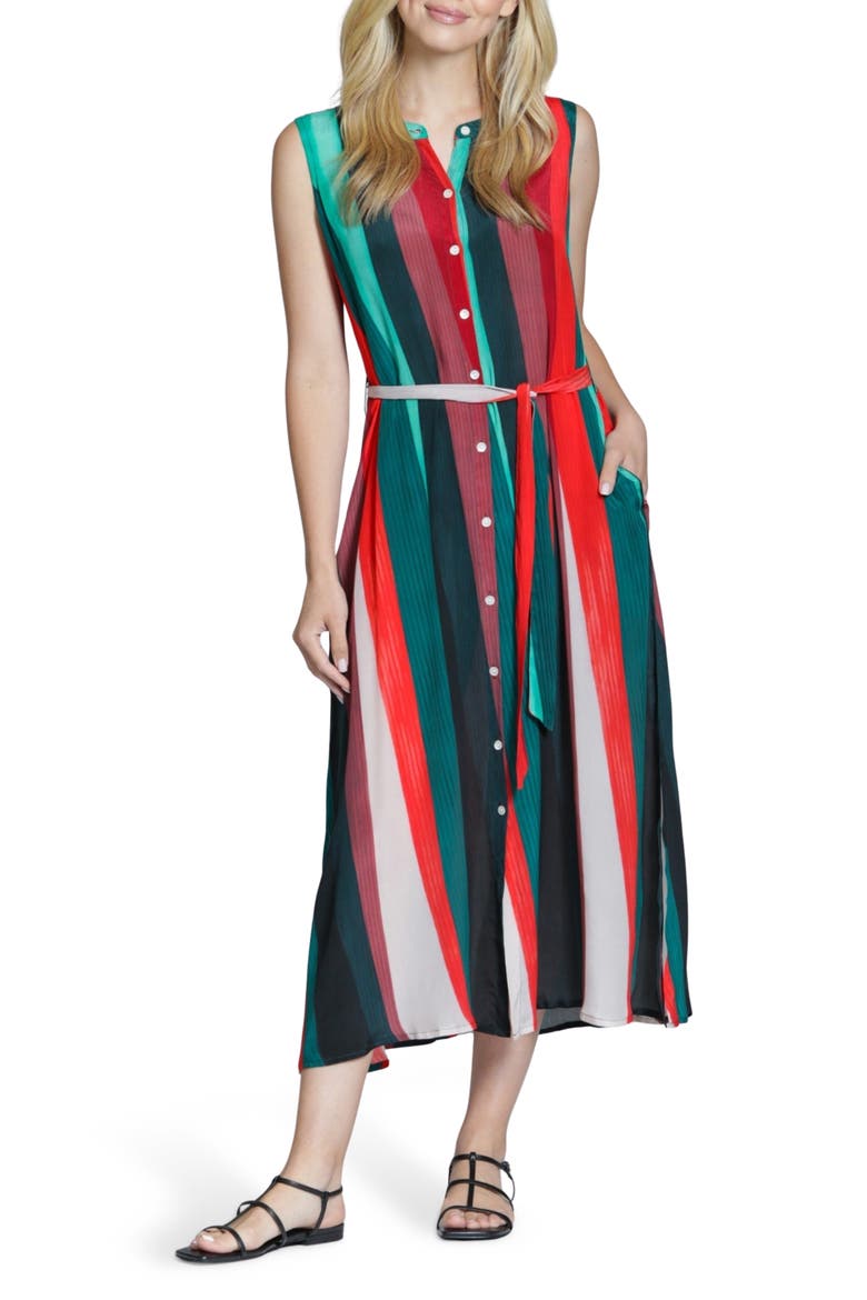 Stripe Belted Midi Shirtdress, Main, color, RED MULTI