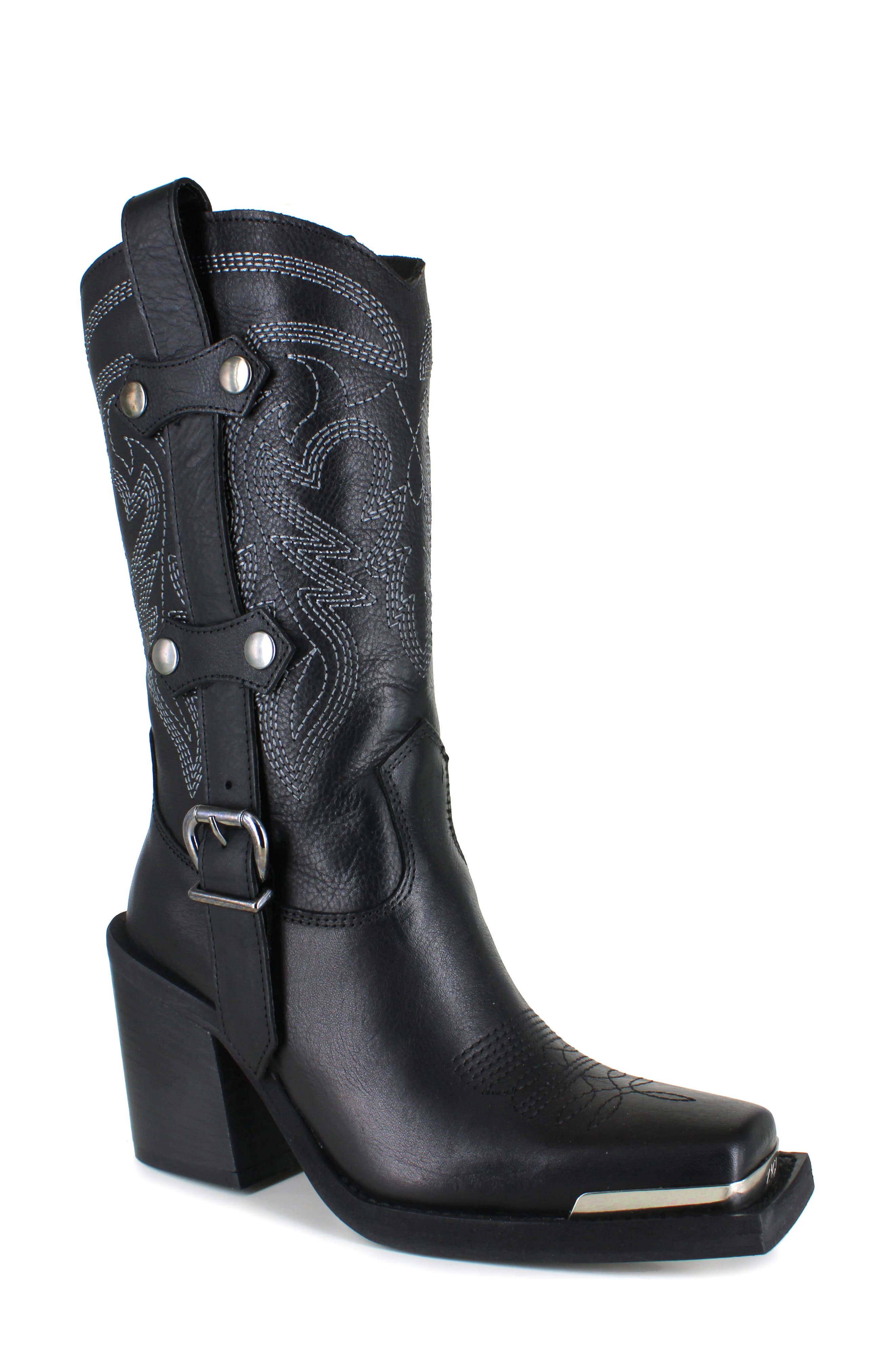 ZIGI Amaranta Cowboy Boot, Main, color, Black Leather