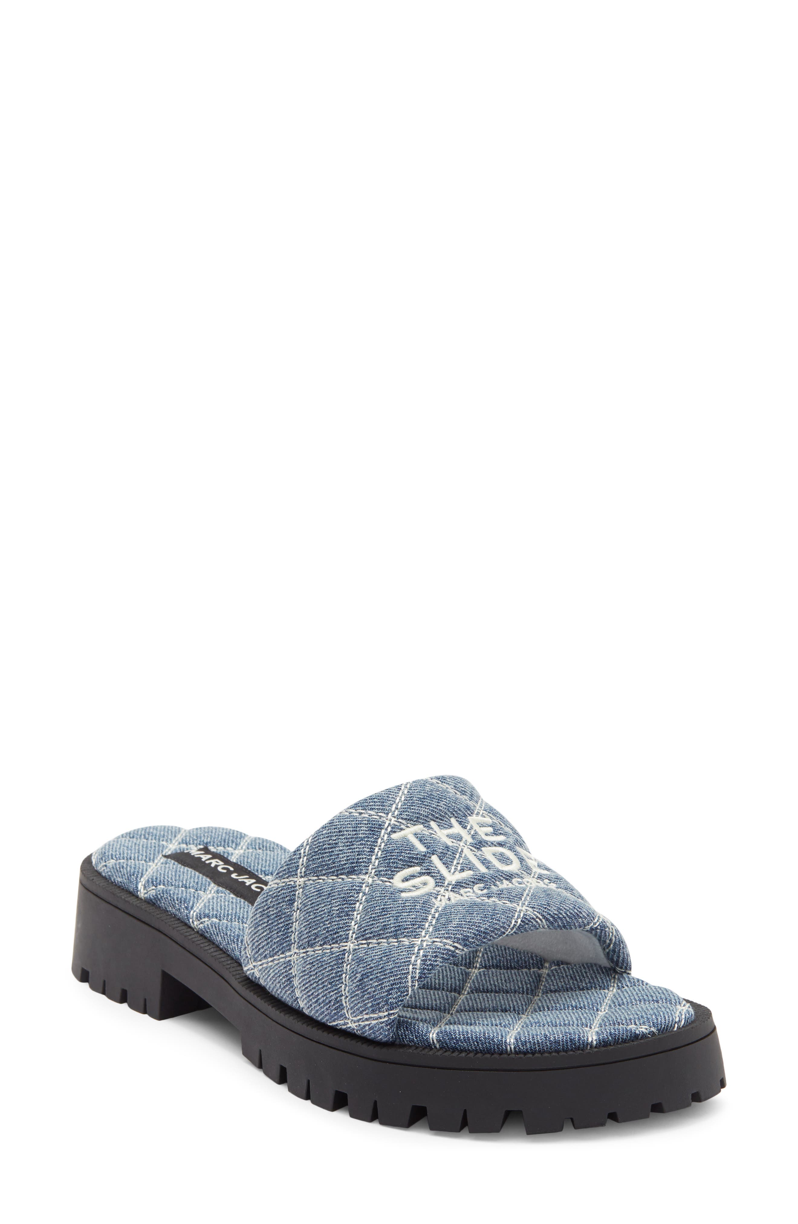 Marc Jacobs Quilted Denim Slide Sandal, Main, color, Light Wash Indigo