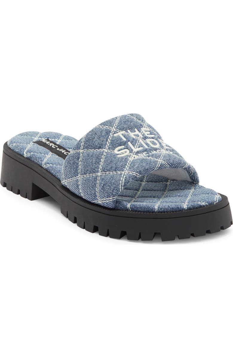 Marc Jacobs Quilted Denim Slide Sandal, Main, color, Light Wash Indigo