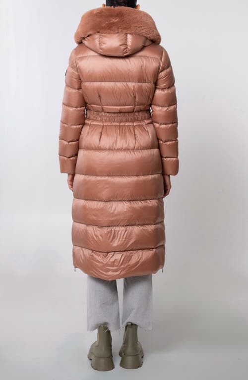 The Recycled Planet Company Lexi Water Resistant Hooded Nylon Down Puffer Coat With Faux Fur Trim In Brown