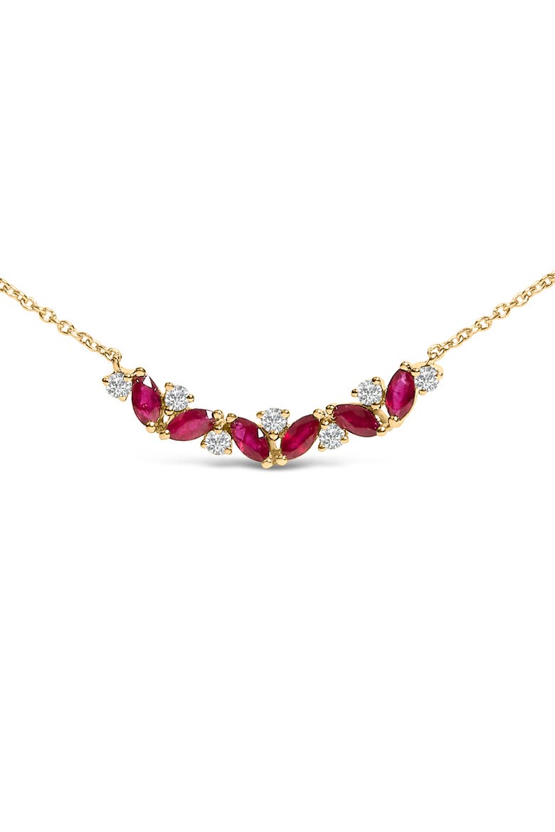 14K Yellow Gold Red Ruby and Diamond Trio Bar Line Necklace, Alternate, color, Yellow