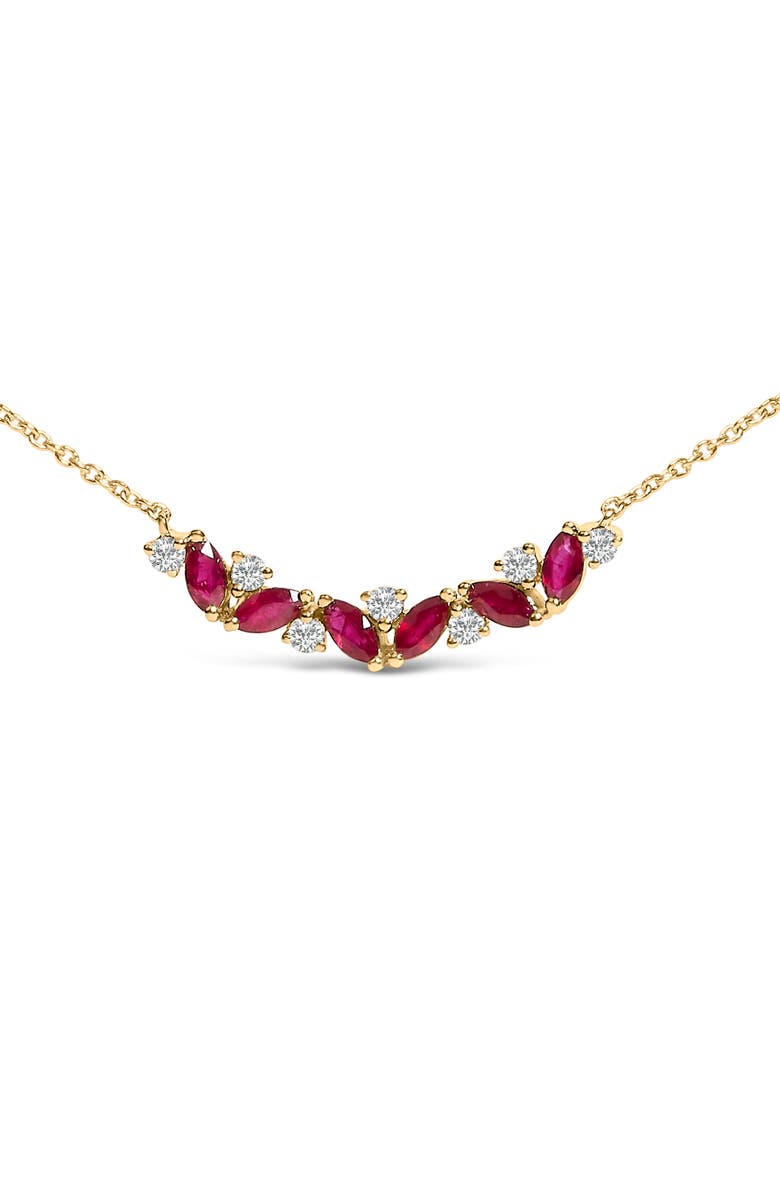 Haus of Brilliance 14K Yellow Gold Red Ruby and Diamond Trio Bar Line Necklace, Alternate, color, Yellow
