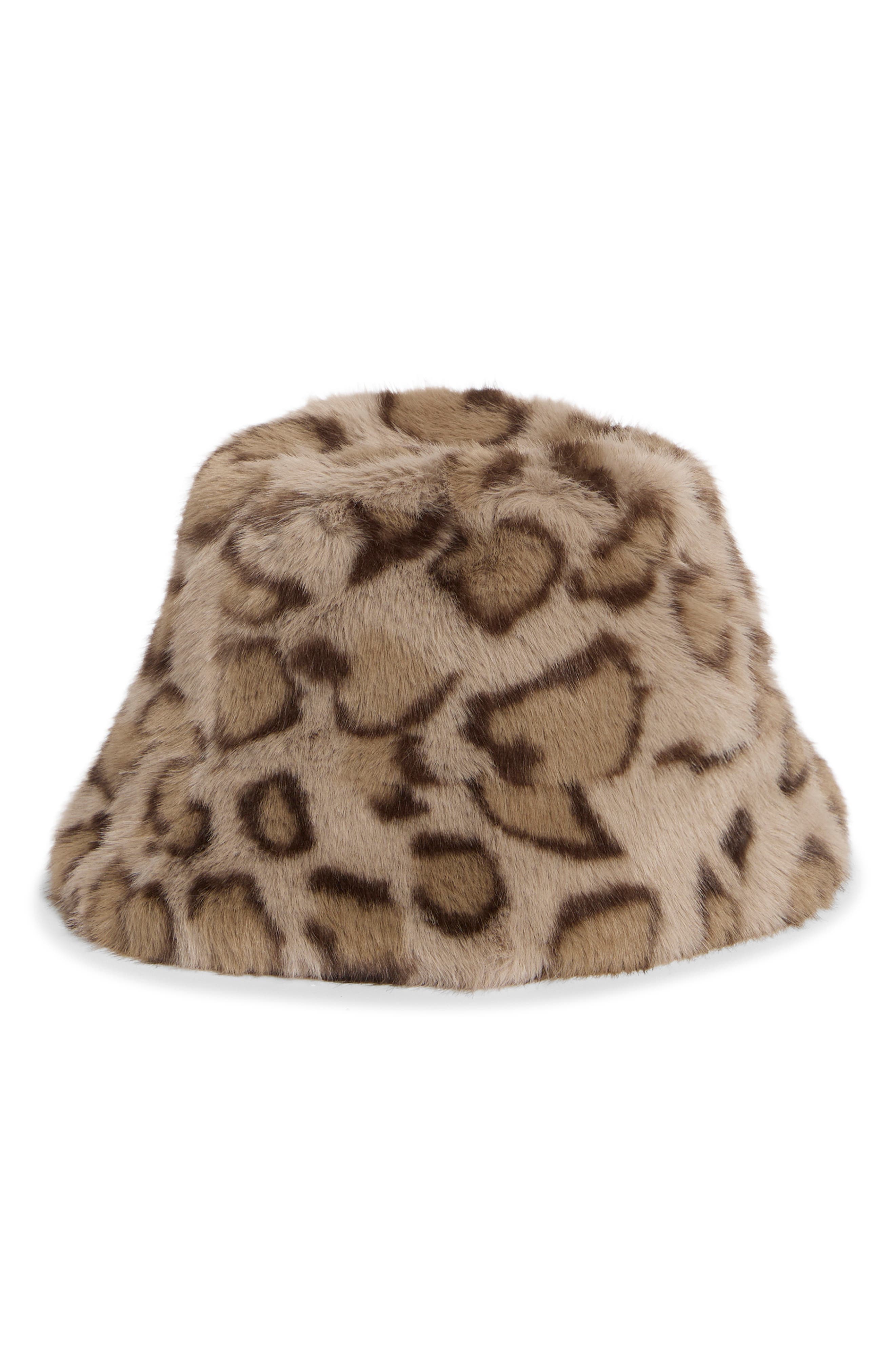 La Fiorentina Faux Fur Animal Print Bucket Hat