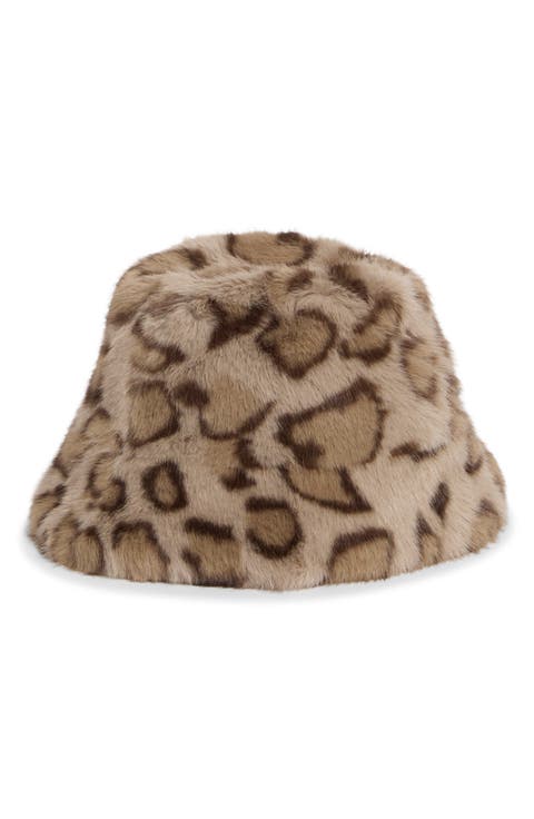 Faux Fur Animal Print Bucket Hat