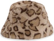 La Fiorentina Faux Fur Animal Print Bucket Hat