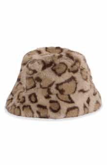 La Fiorentina Faux Fur Animal Print Bucket Hat