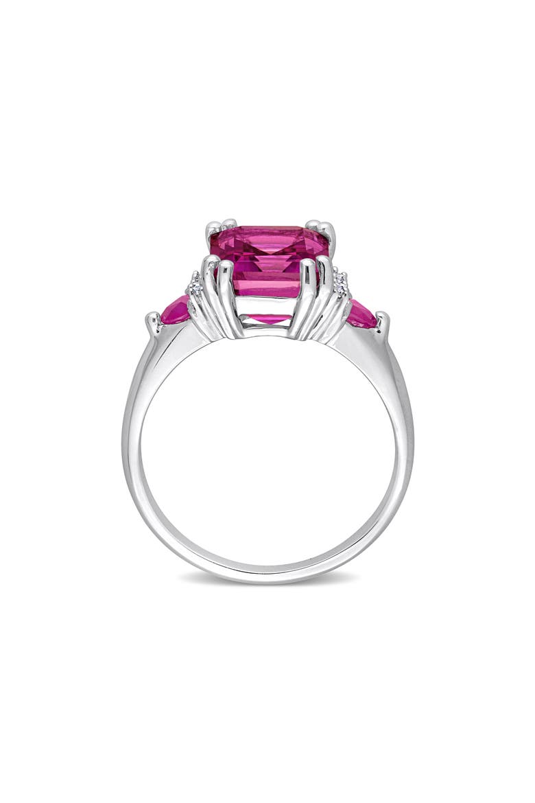 Sterling Silver Pink Topaz & Diamond Emerald Cut Ring, Alternate, color, PINK
