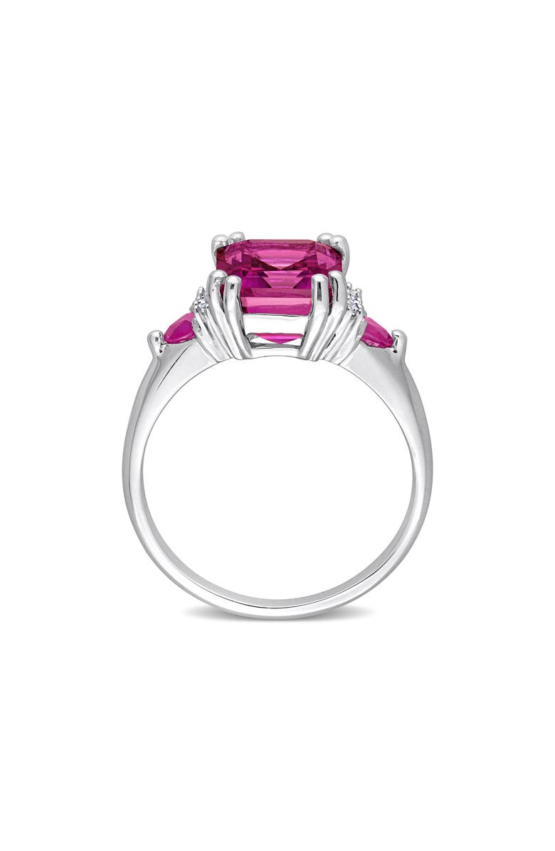 DELMAR Sterling Silver Pink Topaz & Diamond Emerald Cut Ring, Alternate, color, Pink
