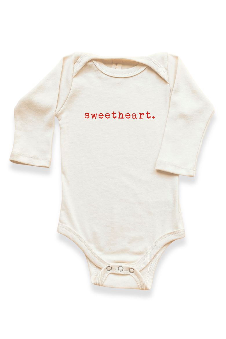 Sweetheart Organic Baby Bodysuit Long Sleeve, Main, color, Natural Red Lettering