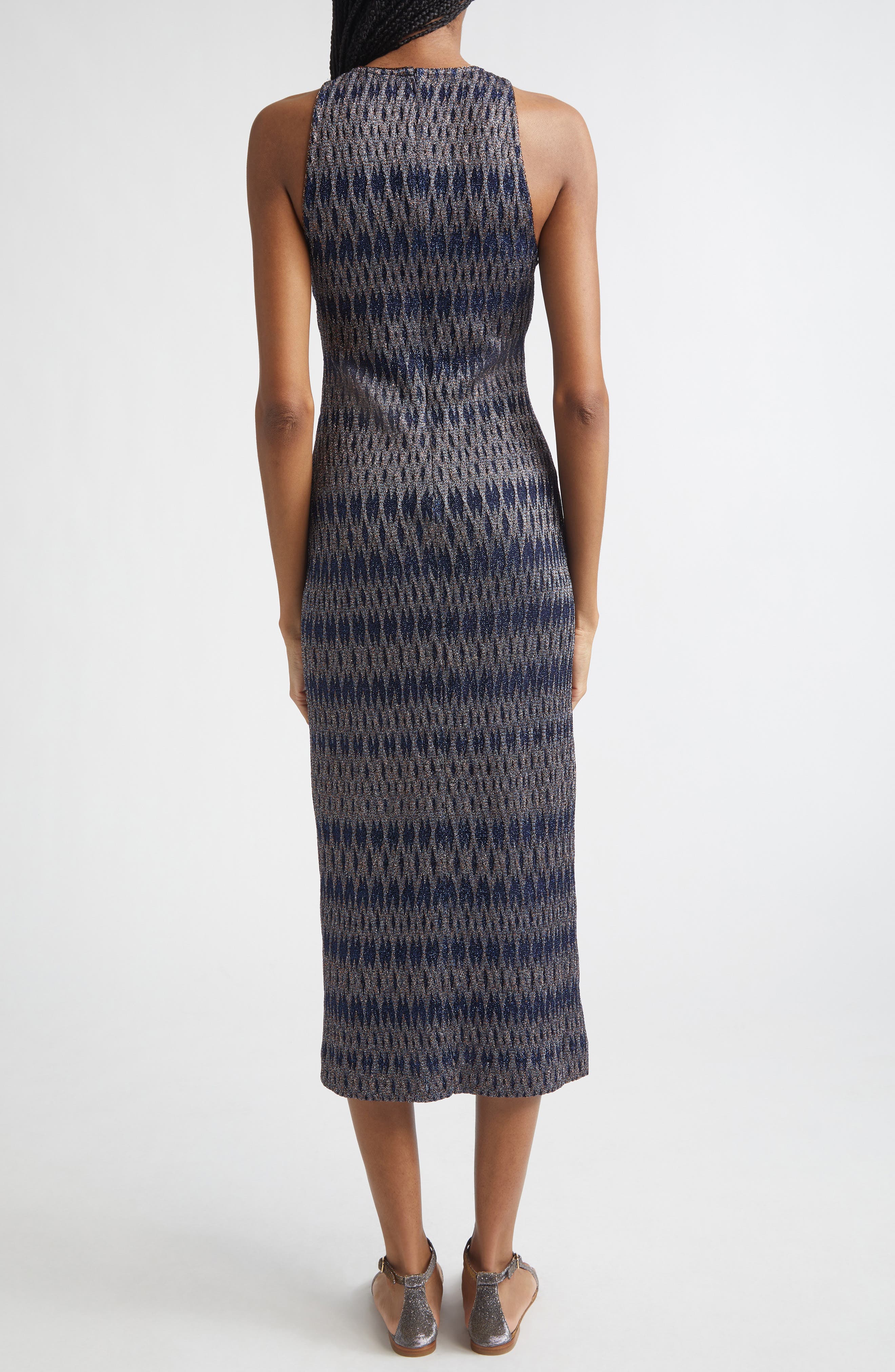 3D Diamond Pattern Lame Midi Dress - image 2