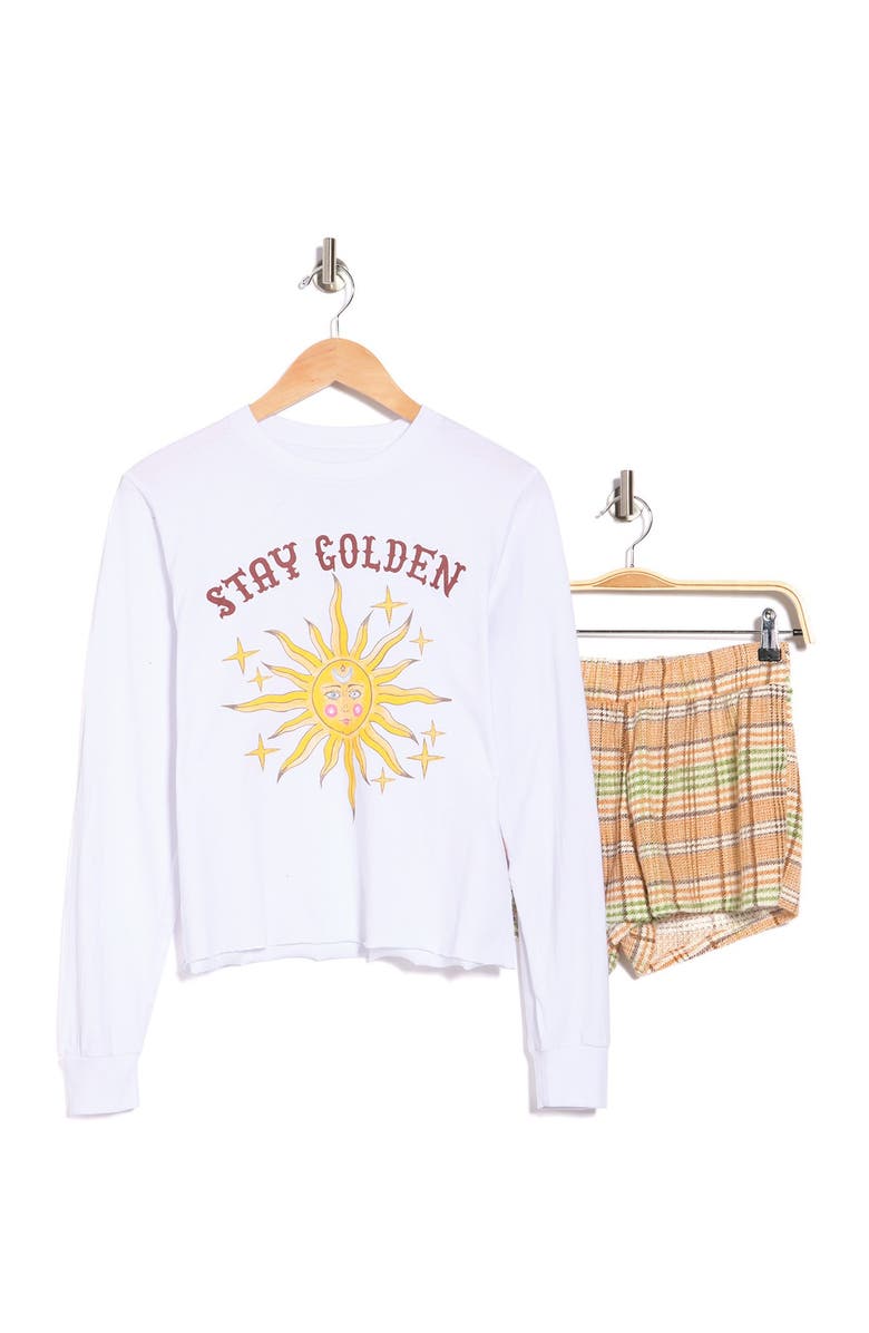 COZY ROZY Long Sleeve Cropped Tee & Plaid Shorts Set, Alternate, color, 