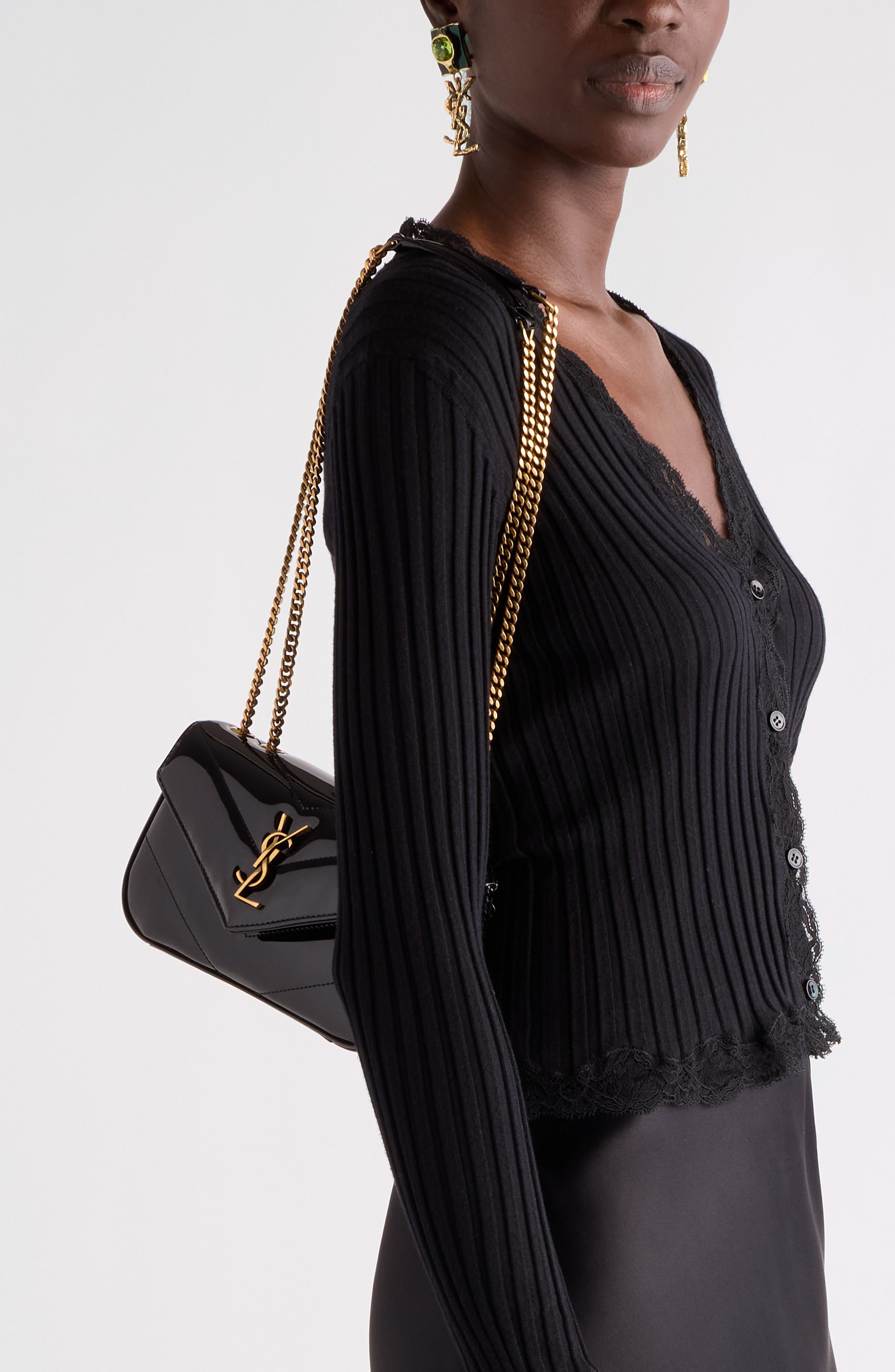 Mini LouLou Quilted Patent Leather Bag, Alternate, color, NOIR