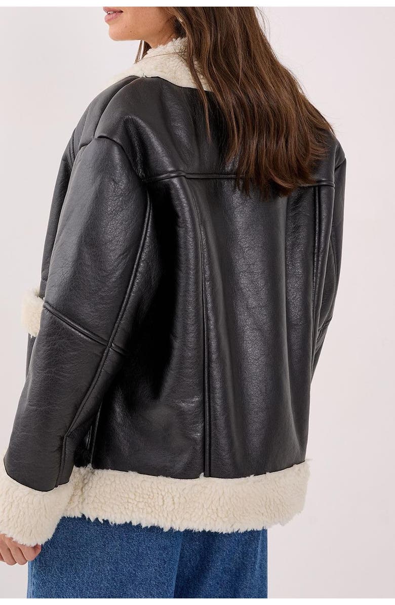 NASTY GAL Borg Bonded 80s Aviator Jacket, Alternate, color, Black