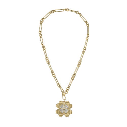 LIONHEART LIONHEART 14K GOLD FOUR LEAF CLOVER CHARM TROMBONE NECKLACE