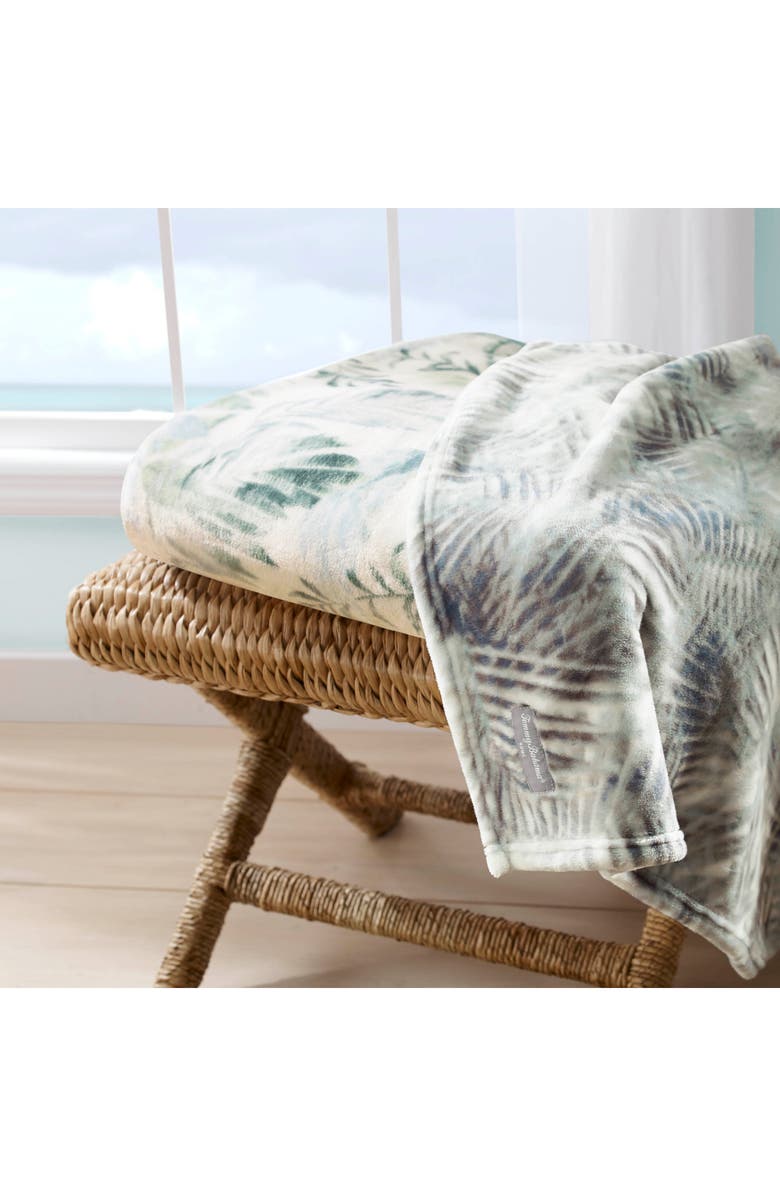 Tommy Bahama Wallpaper Leaves Fleece Throw Blanket, Alternate, color, Green
