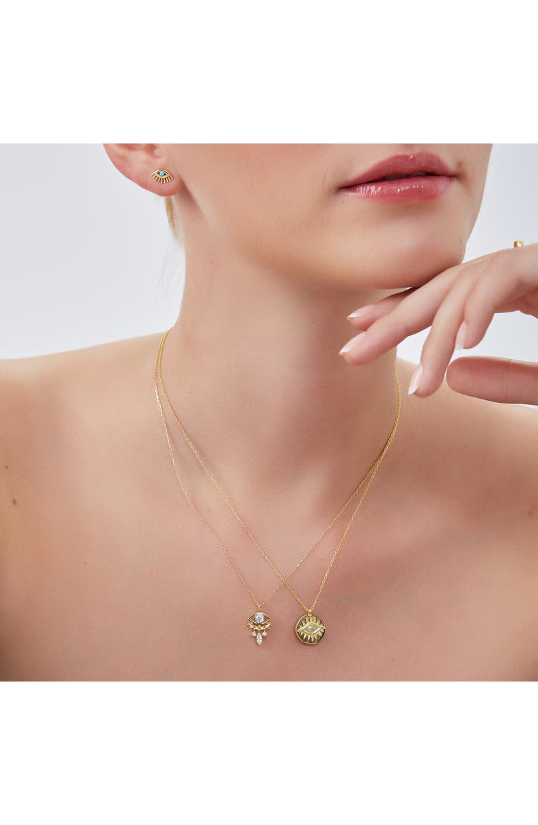 Spero London Eye Coin Sterling Silver Evil Eye Necklace, Alternate, color, Gold