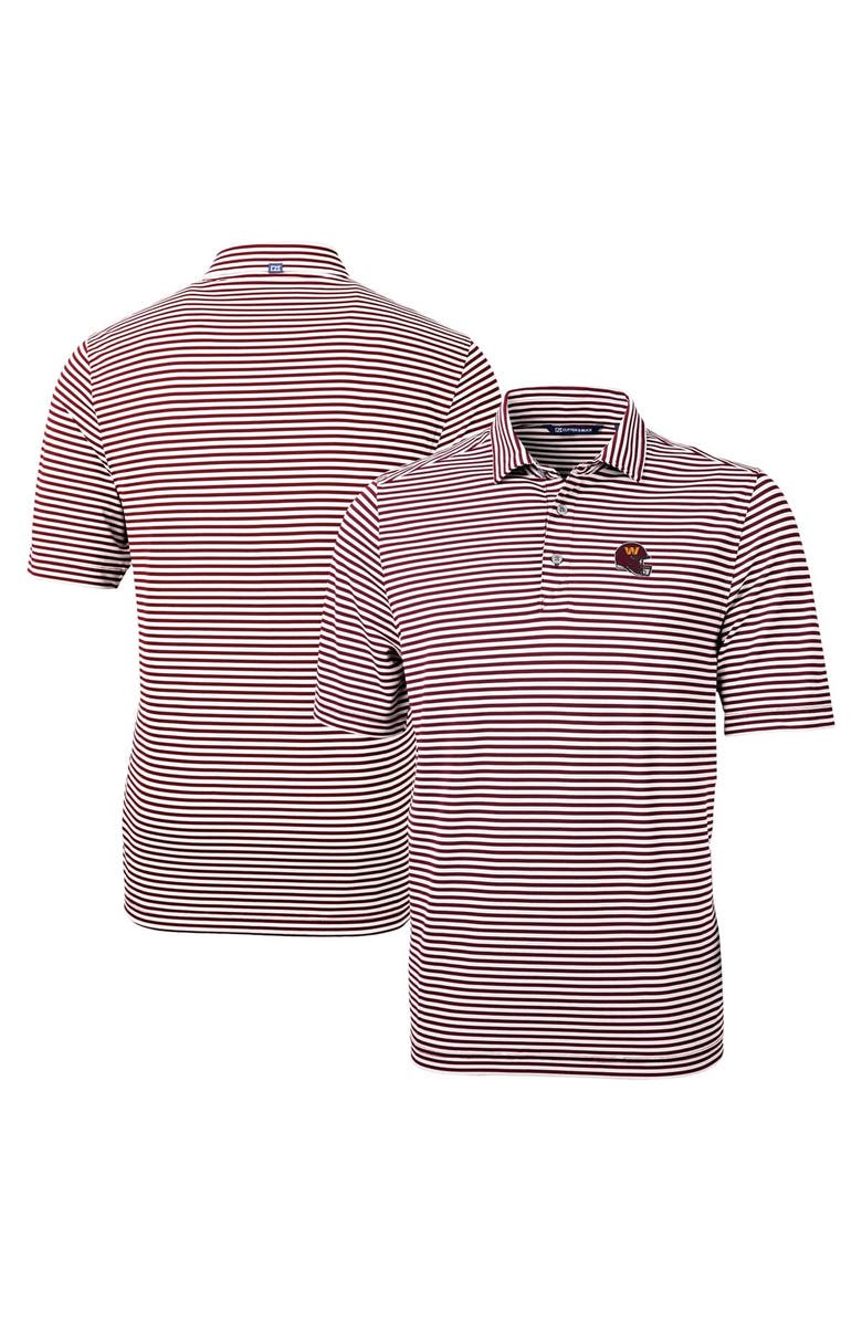 Cutter & Buck Men's Cutter & Buck  Burgundy Washington Commanders Helmet Virtue Eco Pique Stripe Recycled Polo, Alternate, color, Burgundy