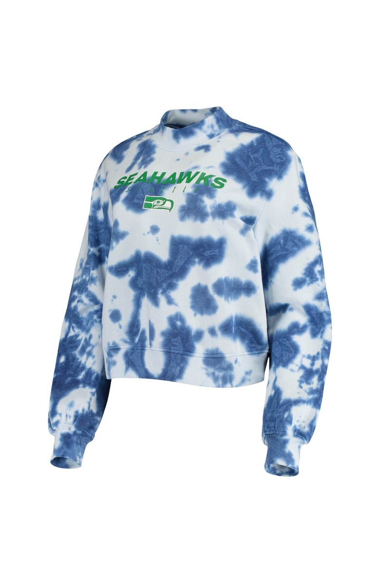 Junk Food Women's Junk Food College Navy Seattle Seahawks Tie-Dye Cropped Pullover Sweatshirt, Alternate, color, 
