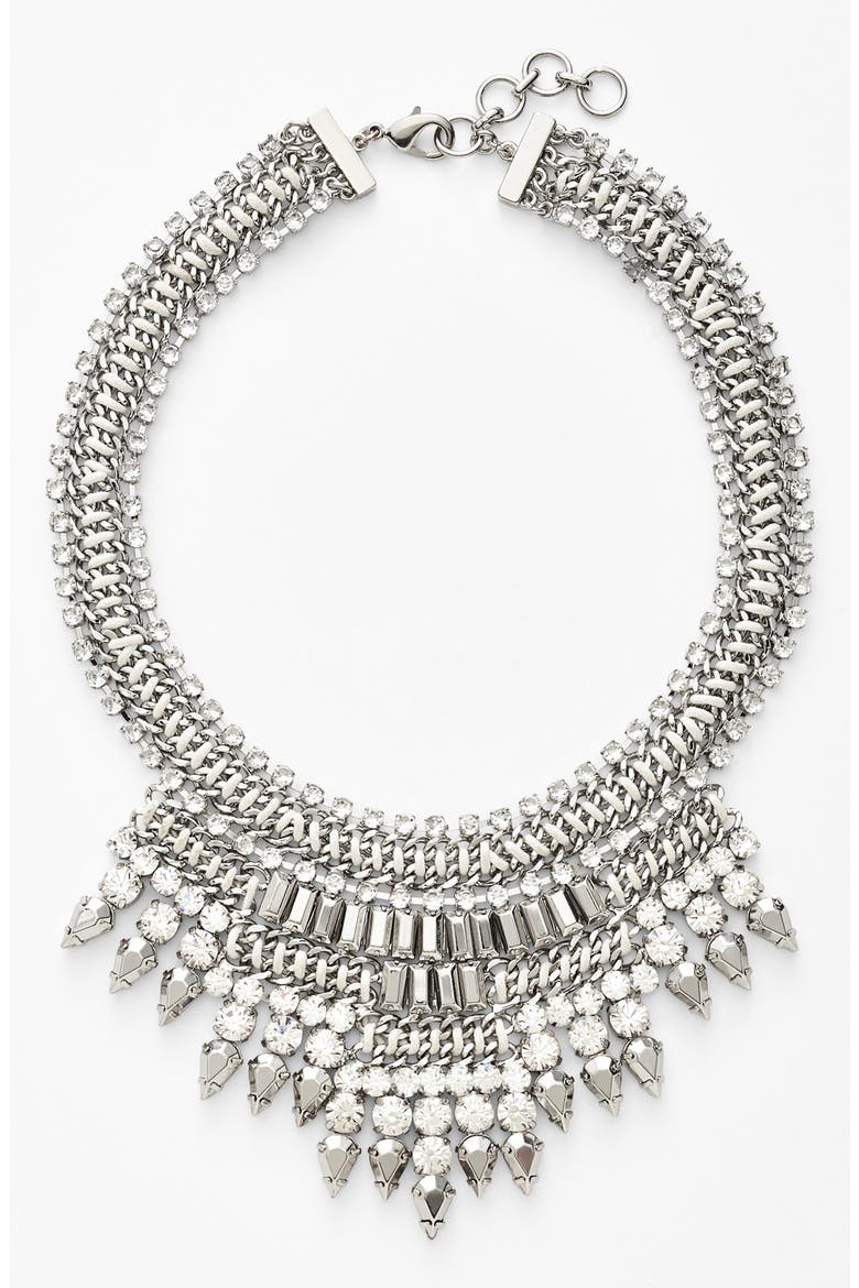Mixed Media Bib Necklace, Main, color, SILVER MULTI