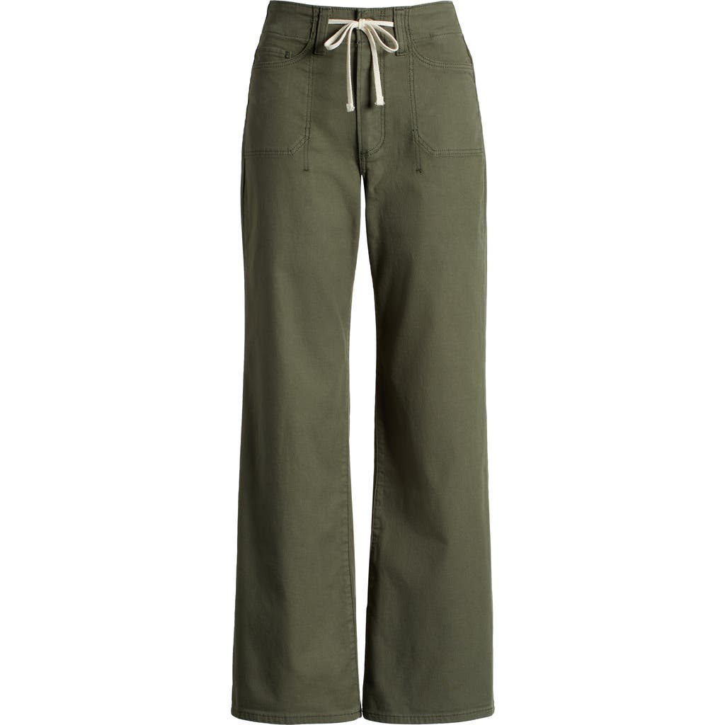 Paige Womens Vintage Oak Moss Arellia Drawstring Stretch-cotton Trousers In Green