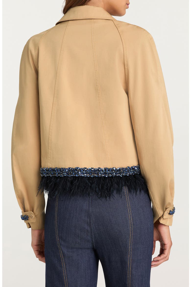 Carmila Sequin & Feather Detail Crop Trench Coat, Alternate, color, KHAKI/ NAVY