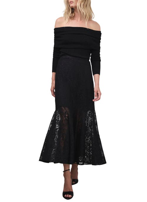 Mint Velvet Lace Fluted Sheer Skirt In Black
