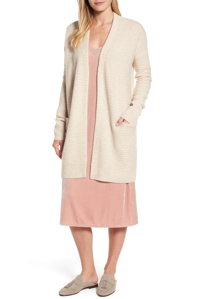 Ribbed Cashmere Cardigan, Main, color, HEATHER OATMEAL
