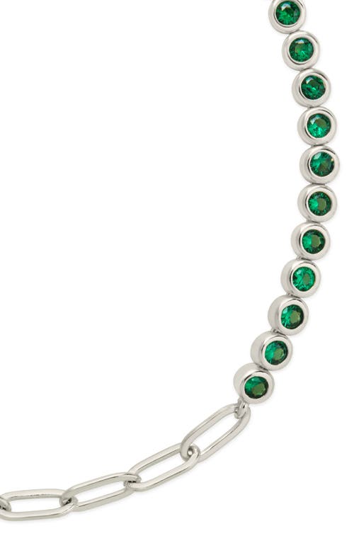 Sterling Forever Cubic Zirconia Paper Clip Chain Tennis Bracelet In Green