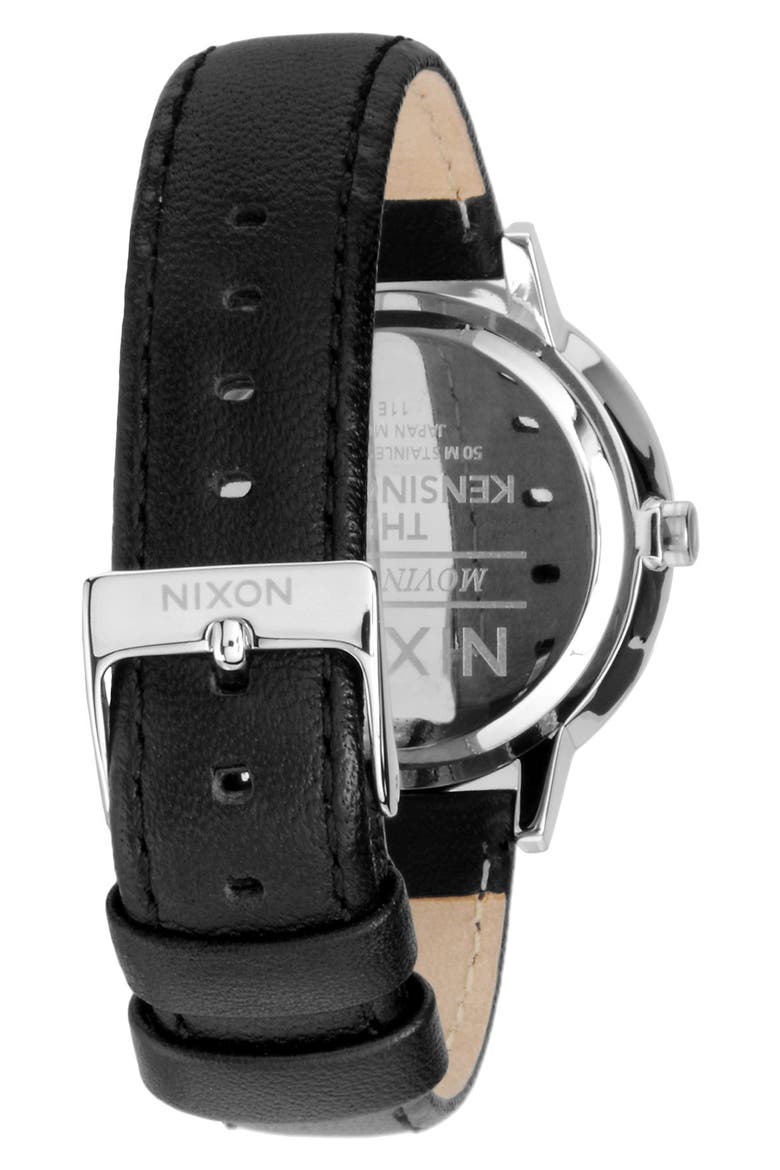 'The Kensington' Leather Strap Watch, 37mm, Alternate, color, BLACK/ SILVER