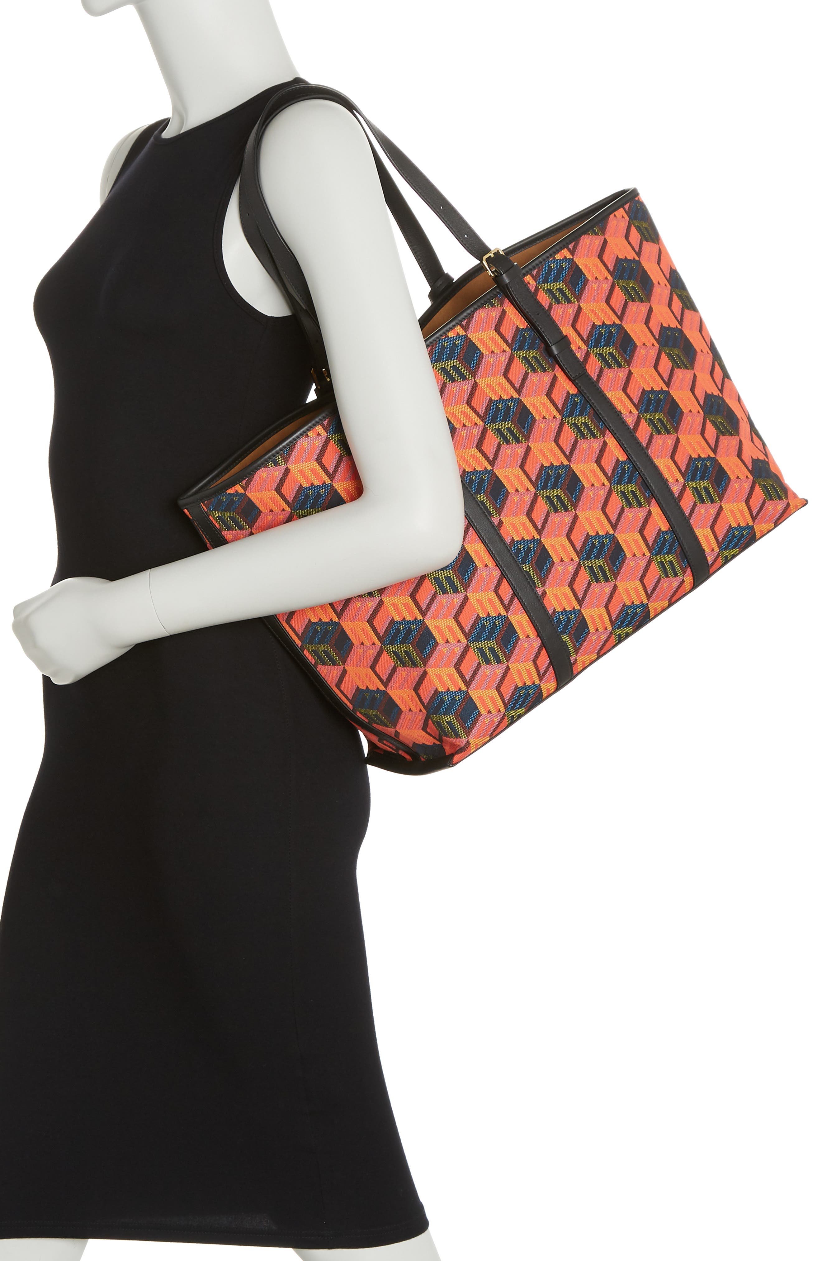 MCM Cubic Logo Jacquard Shopper Tote Bag, Alternate, color, 