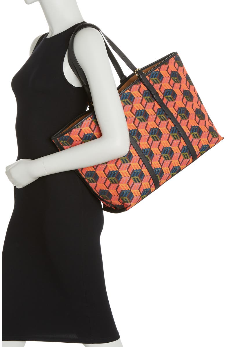 MCM Cubic Logo Jacquard Shopper Tote Bag, Alternate, color,