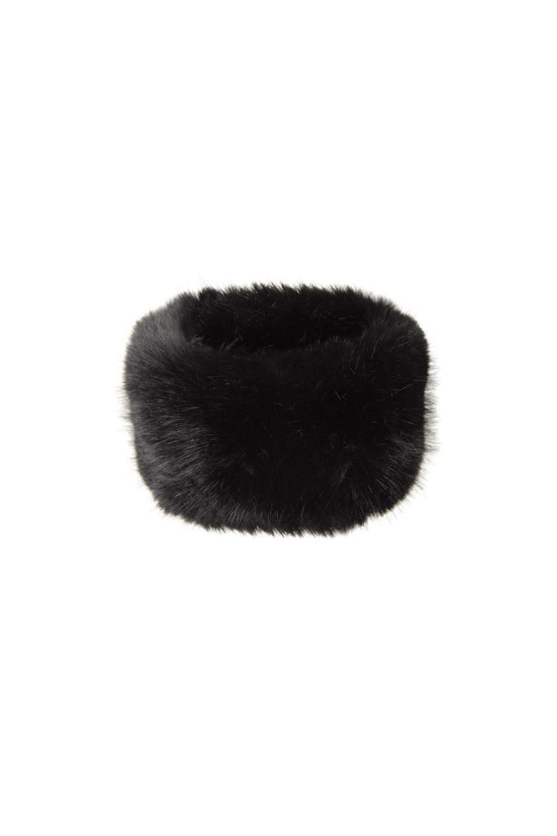 Faux Fur Thermal Headband, Main, color, Black