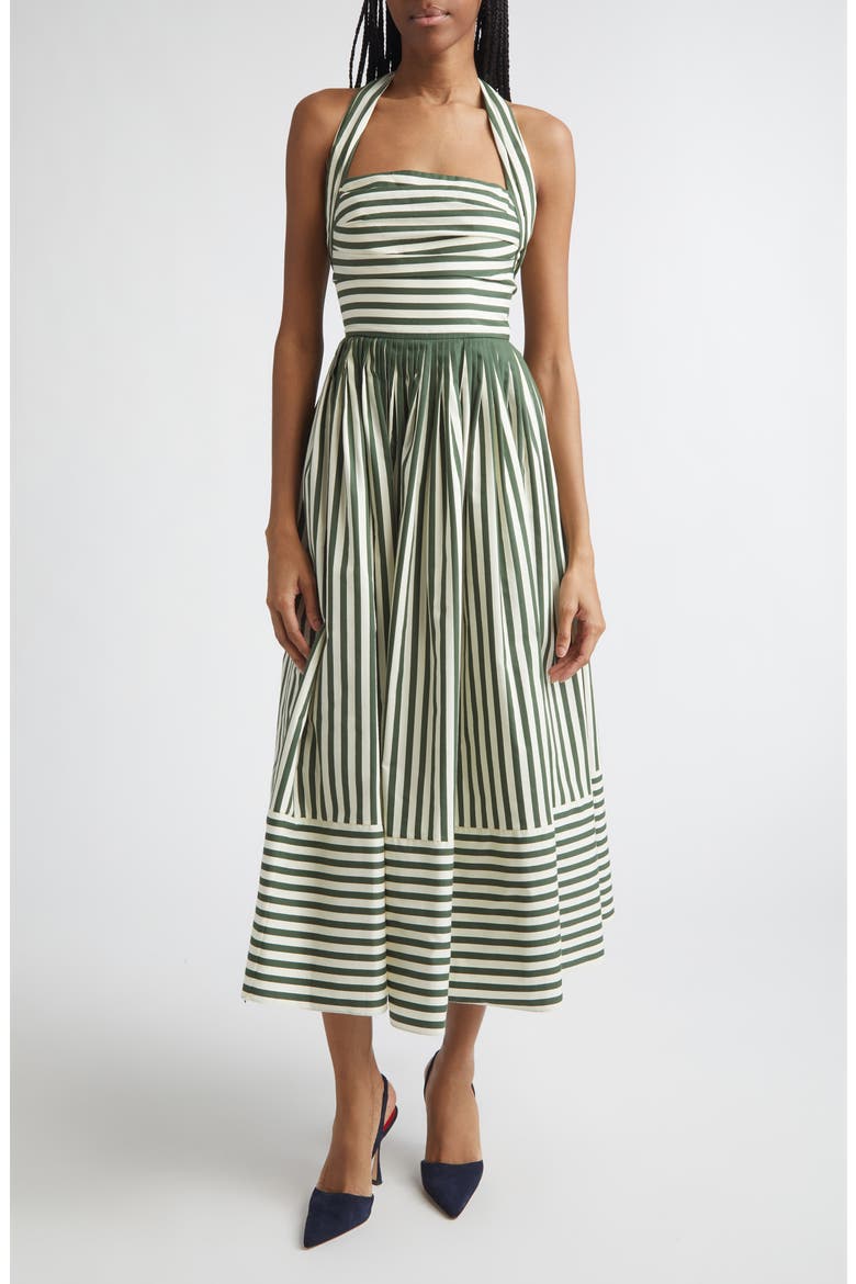 Stripe Cotton Blend Halter Dress, Main, color, IVORY/ RACING GREEN