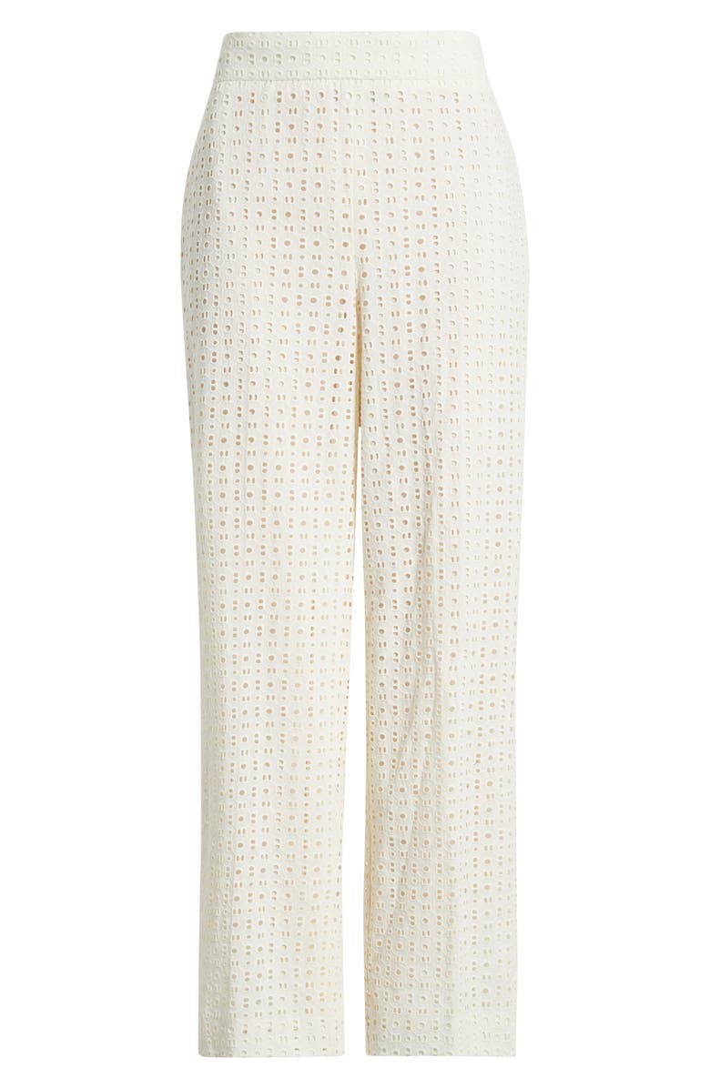 Anne Klein Cotton Eyelet Pull-On Wide Leg Pants, Alternate, color, White Dove