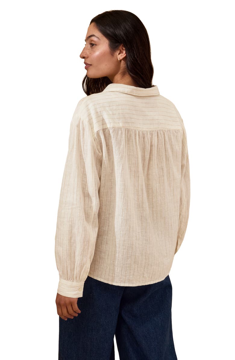 Celtic & Co. Draped Boxy Collared Shirt, Alternate, color, Ecru Pinstripe