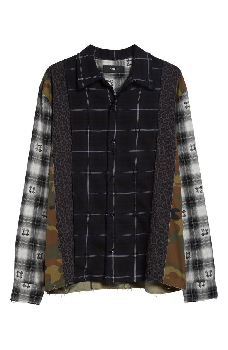 AMIRI Spliced MA Quad Flannel Button-Up Shirt, Alternate, color, Midnight Blue