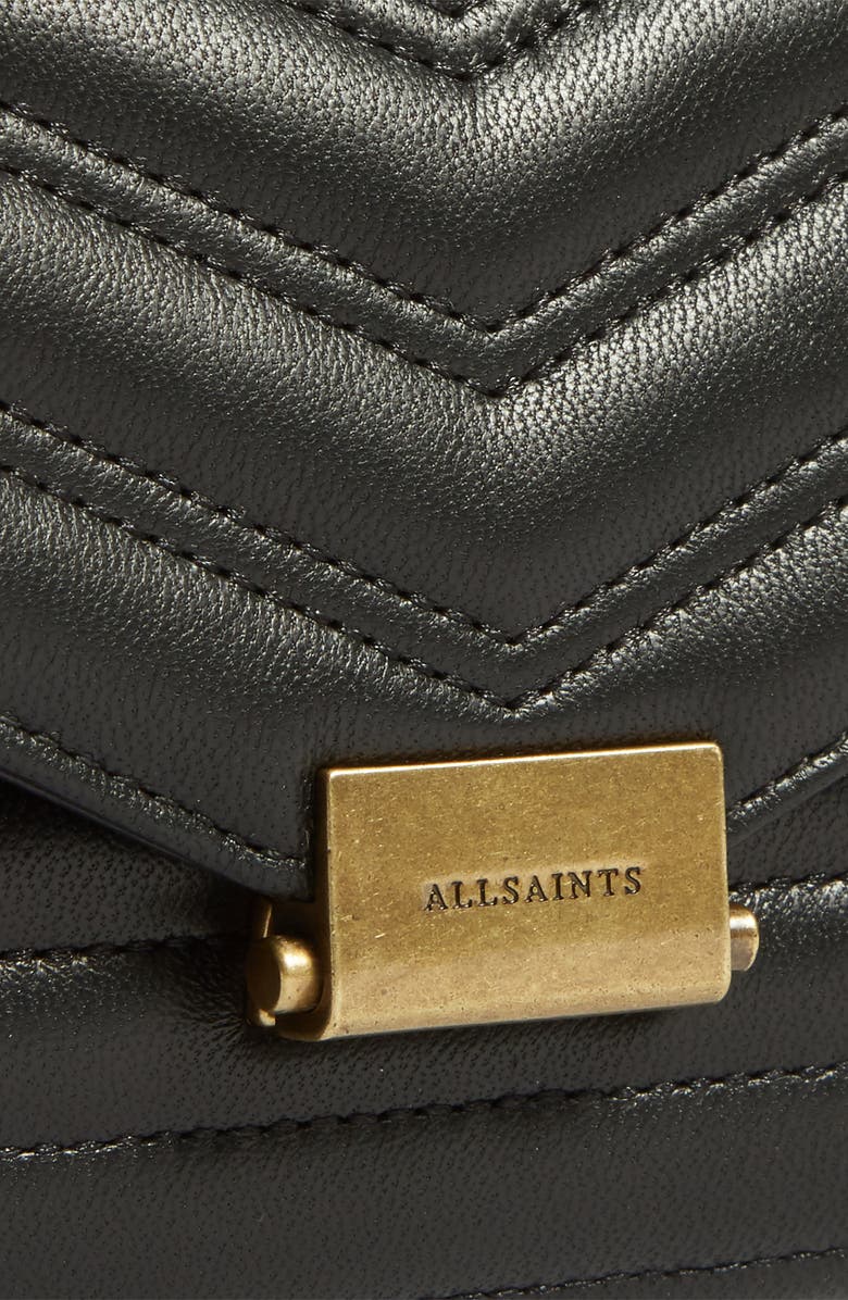 AllSaints Justine Quilted Leather Wallet on a Chain, Alternate, color,