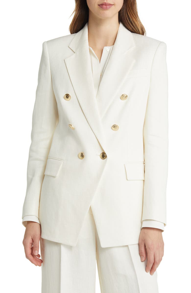 BOSS Jatera Double Breasted Linen Blend Blazer, Alternate, color, 