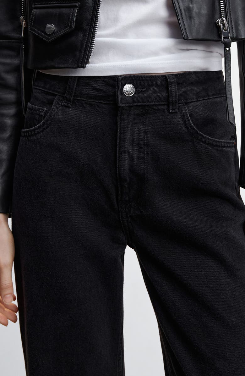 MANGO Fray Hem Wide Leg Jeans, Alternate, color, Black Denim