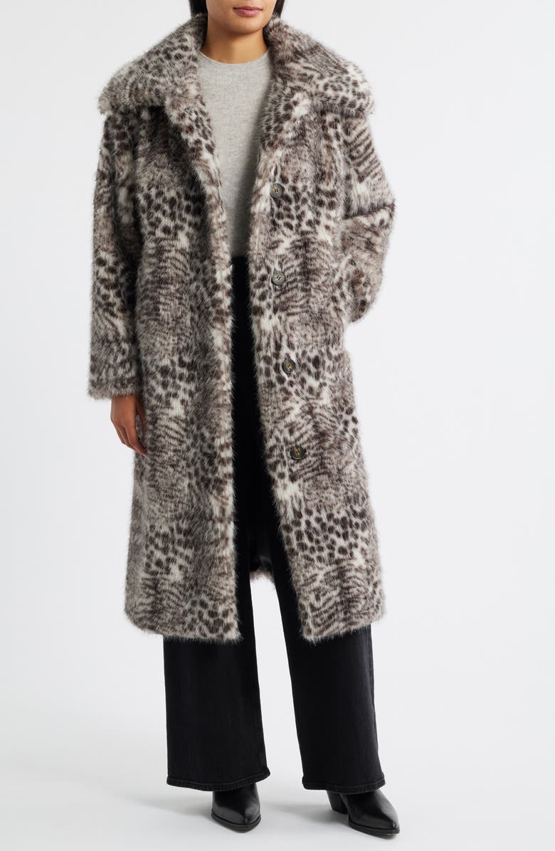 Bernardo Abstract Leopard Faux Fur Coat, Alternate, color, Leopard