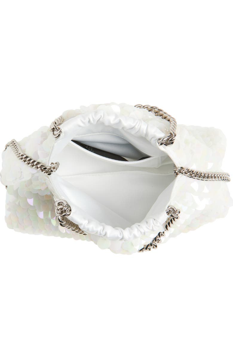Stella McCartney Mini Falabella Sequin Drawstring Bag, Alternate, color, White